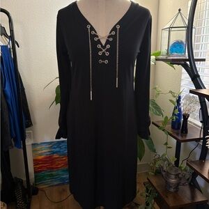 Michael Kors Black Long Sleeve Lace-Up Dress
